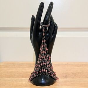 NWT Beckwoman Pink Bead Silvertone Chain Bracelet with Ring Hathphool